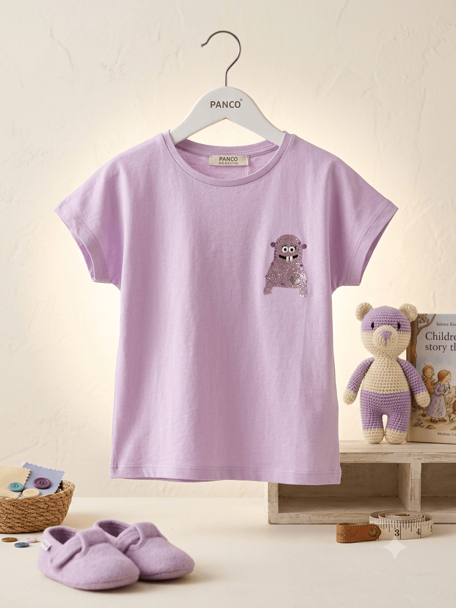T-shirt lilas à broderie  