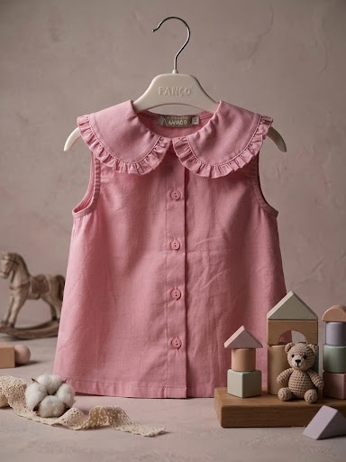 Chemise rose à col volanté 