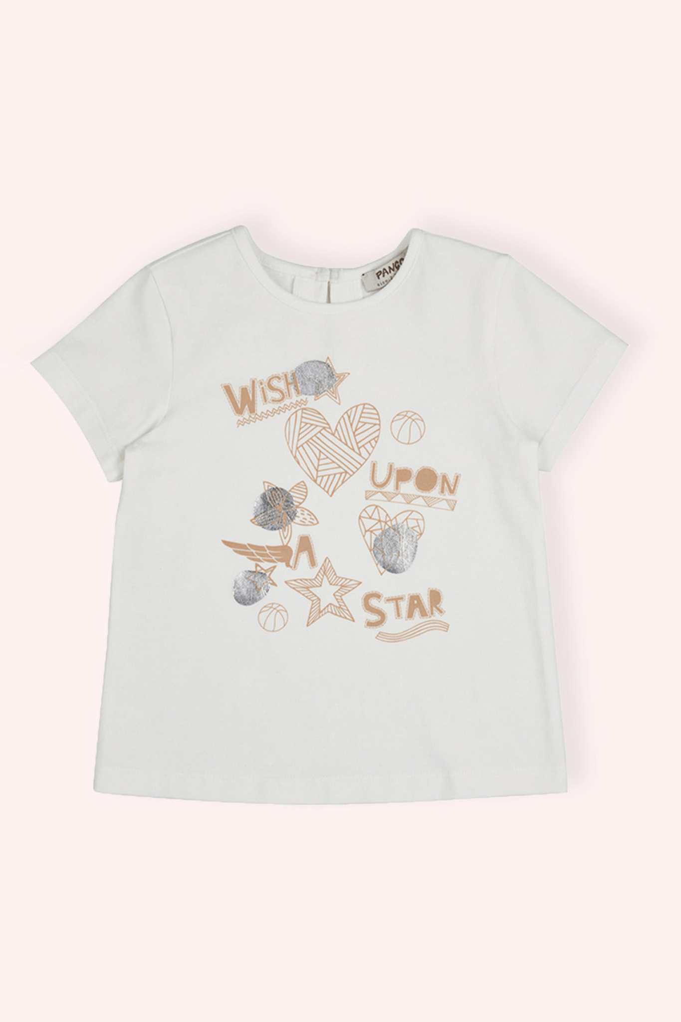 T-shirt col rond dos nu imprimé boutonné blanc cassé pour bébé fille